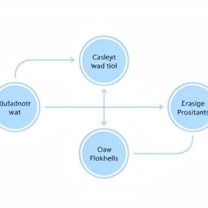 自动生成图片: Simple flowchart illustration with connected circles and arrows, light blue and white color scheme, clean minimal design, business presentation style