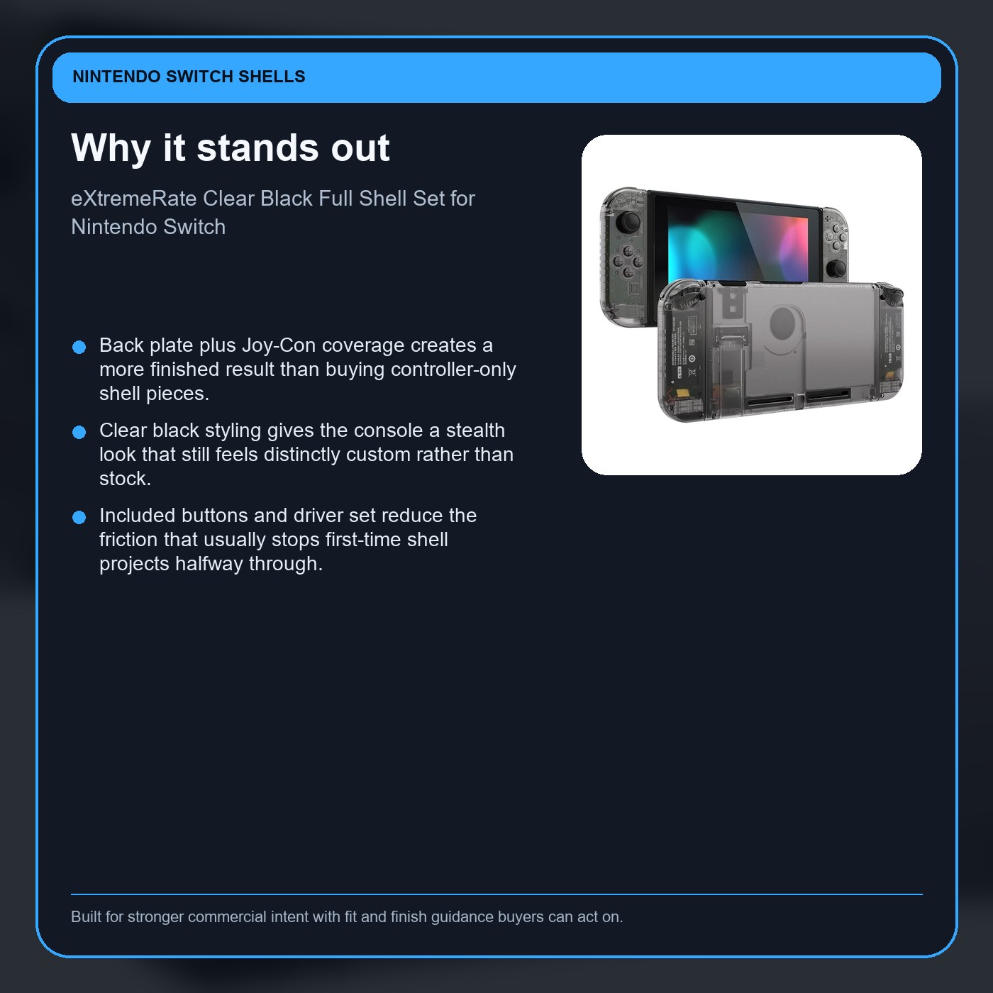 eXtremeRate Clear Black Full Shell Set for Nintendo Switch why it stands out card