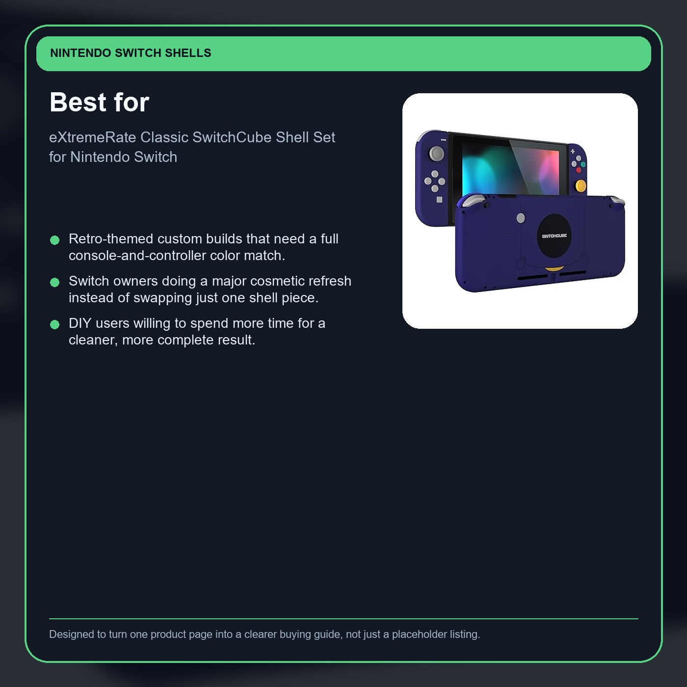 eXtremeRate Classic SwitchCube Shell Set for Nintendo Switch buyer notes card