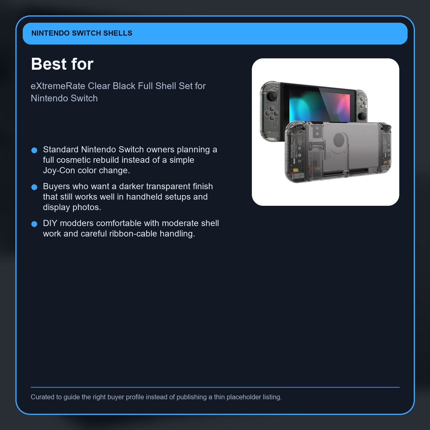 eXtremeRate Clear Black Full Shell Set for Nintendo Switch best for card