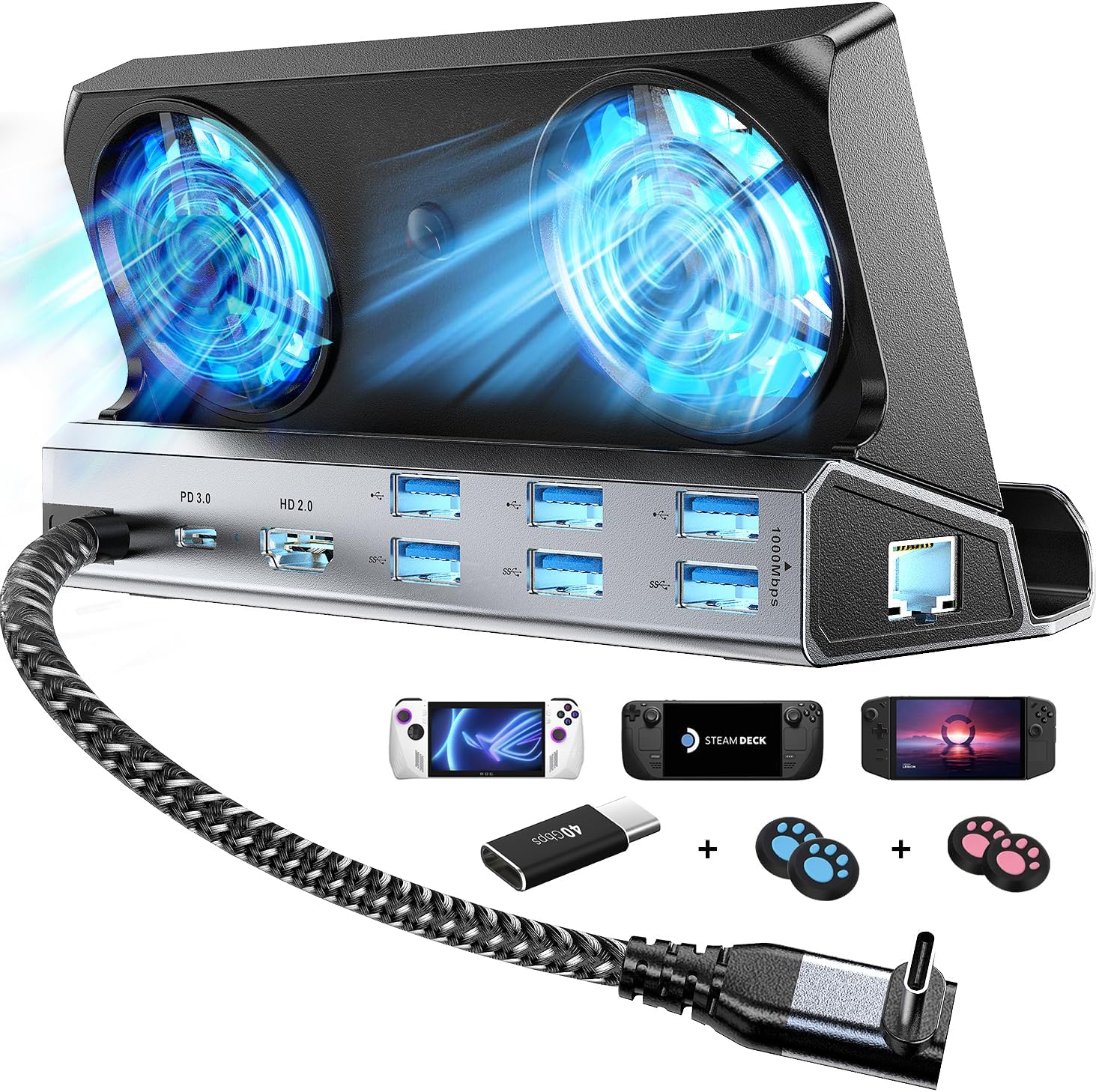 6-in-1 Steam Deck Cooling Dock | 4K 60Hz HDMI & Gigabit