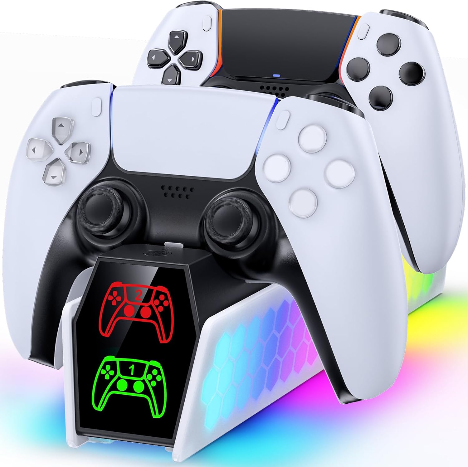 RGB LED Controller Stand with Dual Charging for PS5 DualSense - 3 Modes